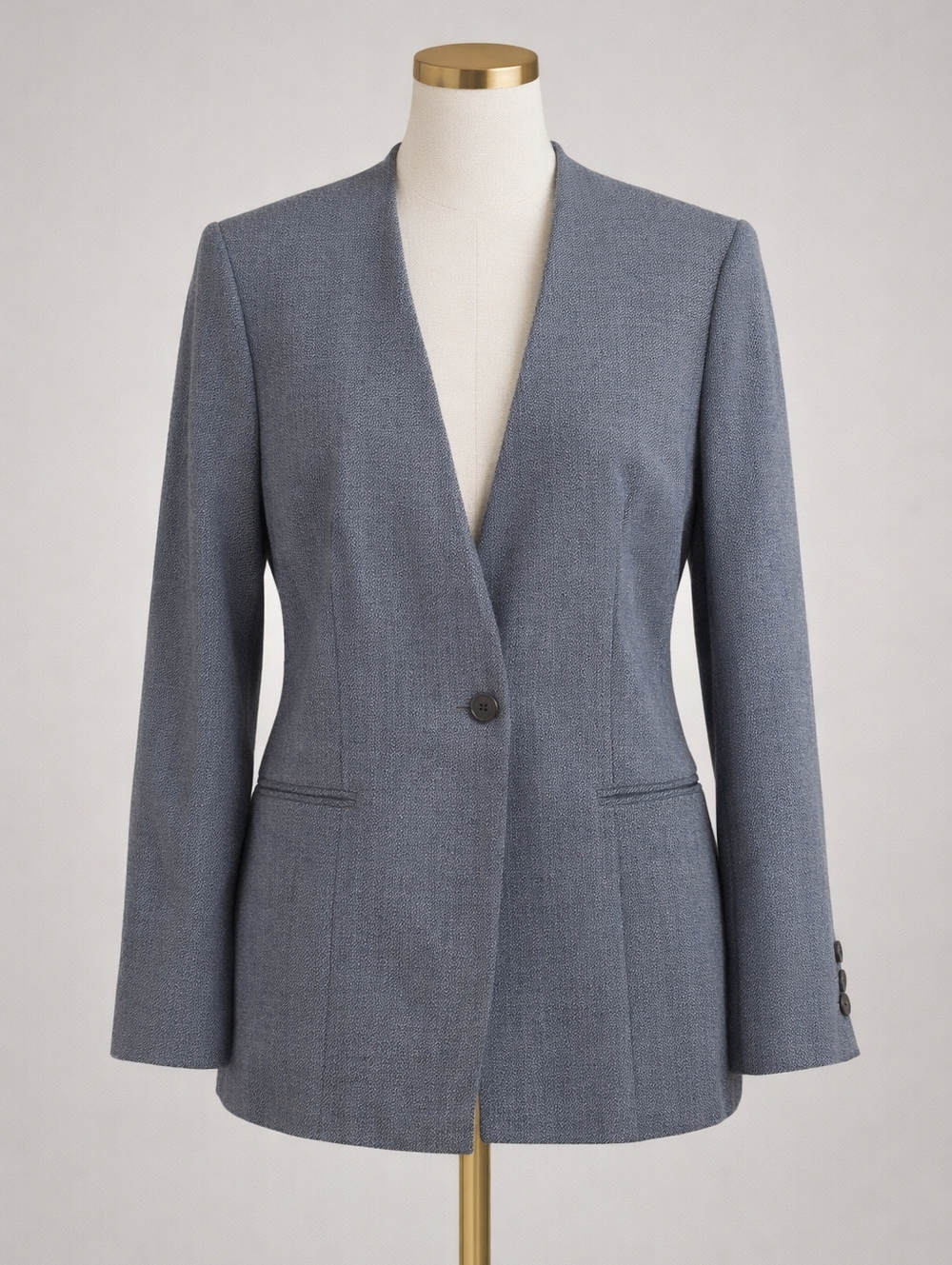 Oscar de la Renta Grey Herringbone Wool Blazer – Size 14W